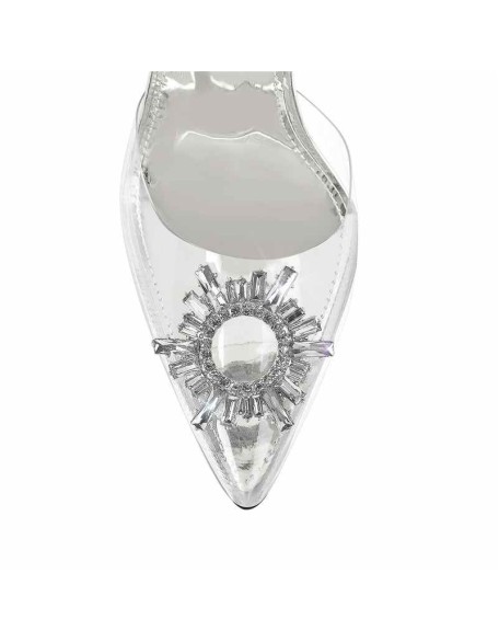 Silver Sun Pointed Toe Clear Stiletto High Heel Sandals