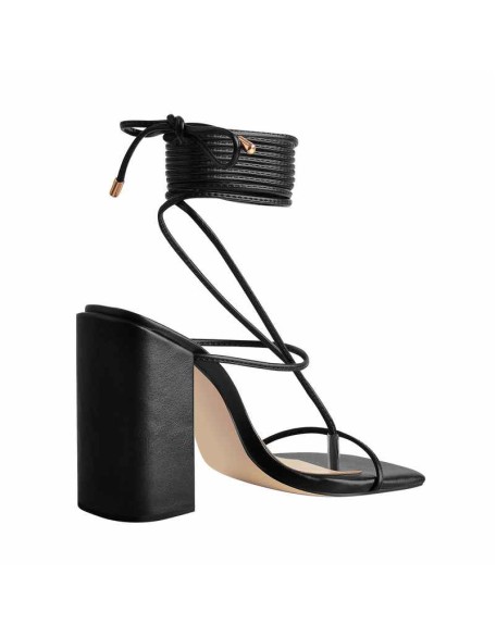 Black Ankle Strap Square Toe Chunky Heels Sandals