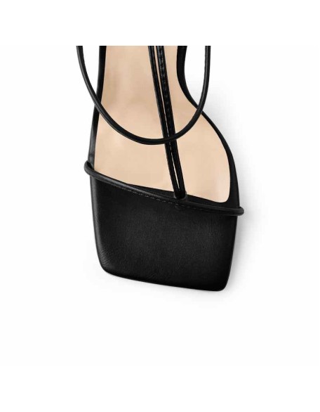 Black Ankle Strap Square Toe Chunky Heels Sandals