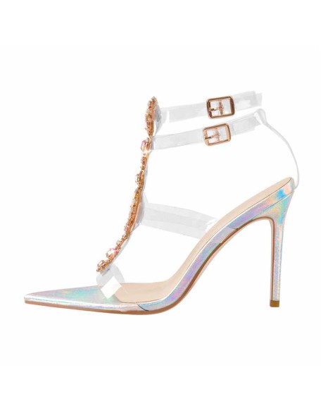 Colorful Pointed Toe Rhinestone Clear Stiletto Heel Sandals