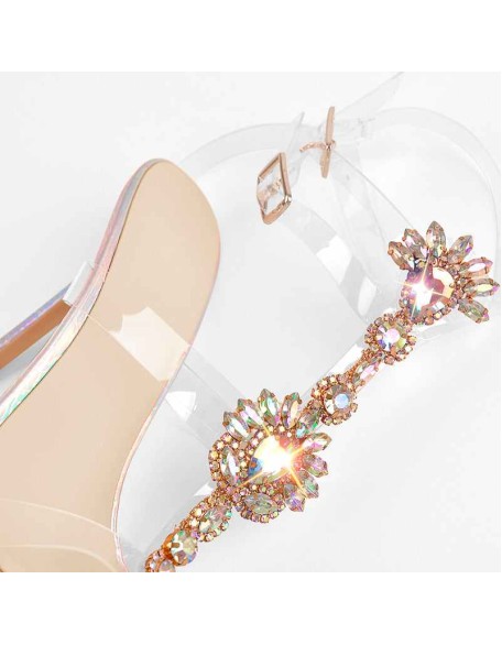 Colorful Pointed Toe Rhinestone Clear Stiletto Heel Sandals