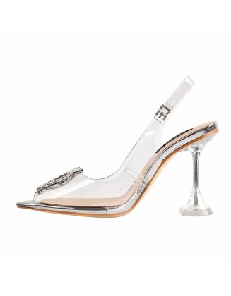 Clear Pointed Toe Sun Tapered Heel Sandals