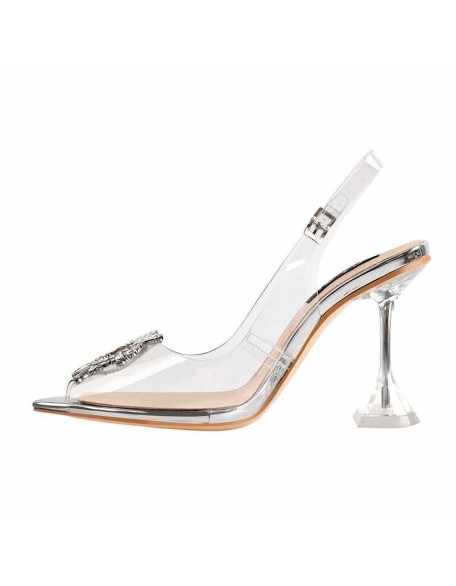 Clear Pointed Toe Sun Tapered Heel Sandals