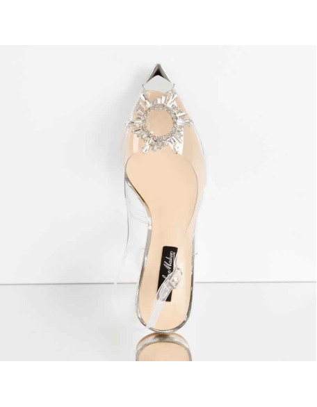 Clear Pointed Toe Sun Tapered Heel Sandals