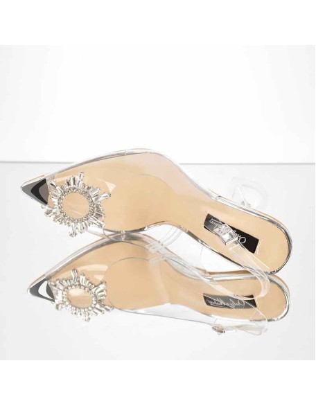 Clear Pointed Toe Sun Tapered Heel Sandals