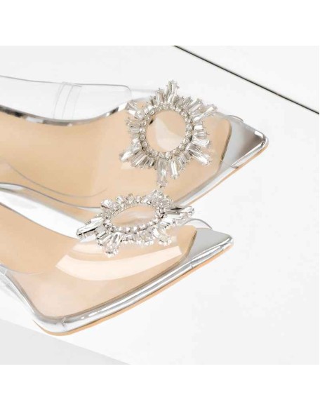 Clear Pointed Toe Sun Tapered Heel Sandals