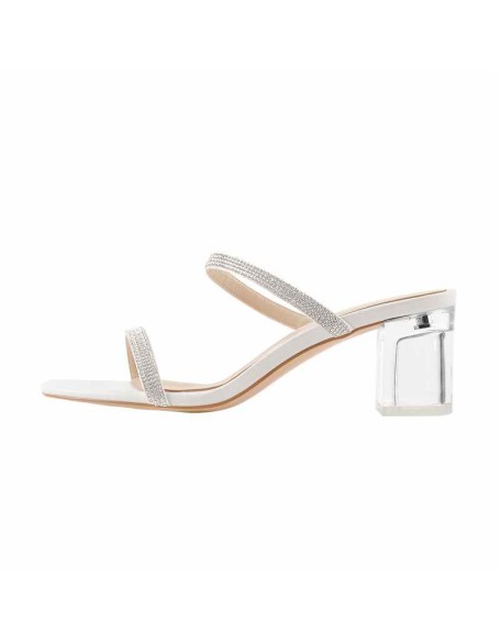 White Rhinestone Strap Lucite Clear Block Chunky Perspex High Heels Sandals