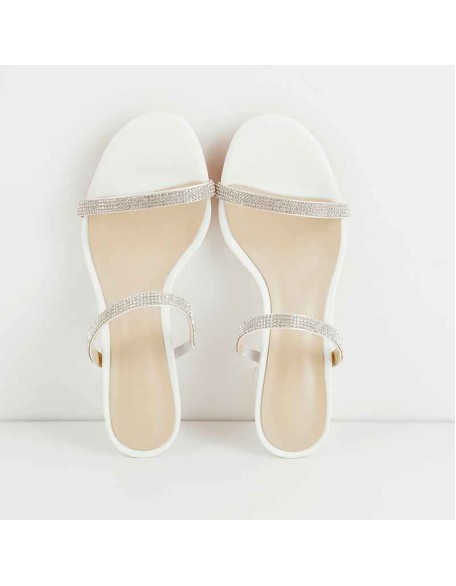 White Rhinestone Strap Lucite Clear Block Chunky Perspex High Heels Sandals
