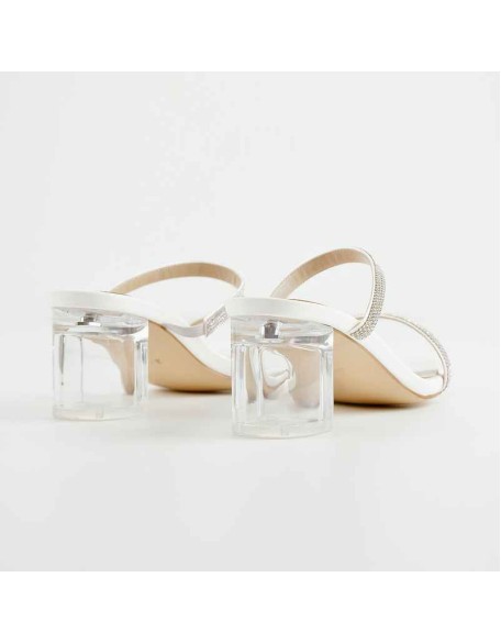 White Rhinestone Strap Lucite Clear Block Chunky Perspex High Heels Sandals