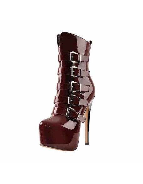 Burgundy High Heel Stiletto Boots