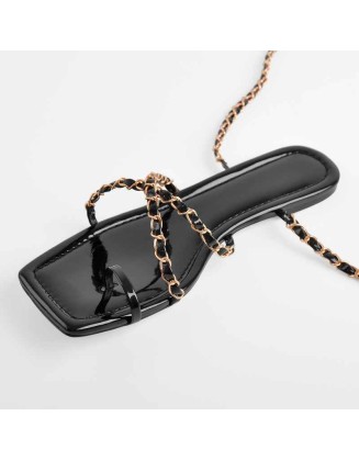 Metal Chain Black  Flat Sandals