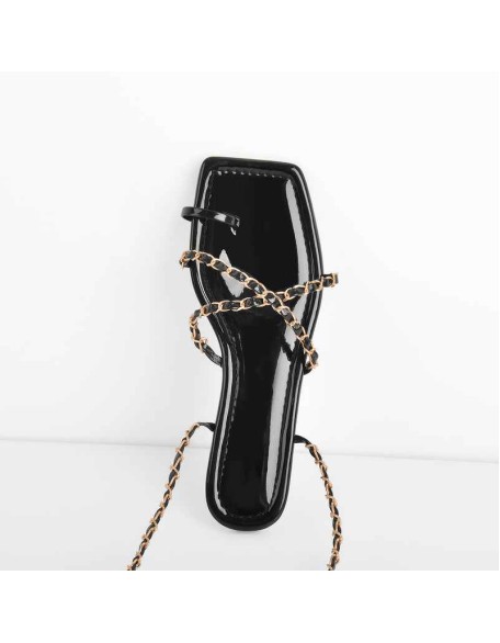 Metal Chain Black  Flat Sandals