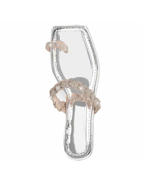 Silver Rhinestone Flat Sandals Mules