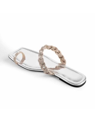 Silver Rhinestone Flat Sandals Mules
