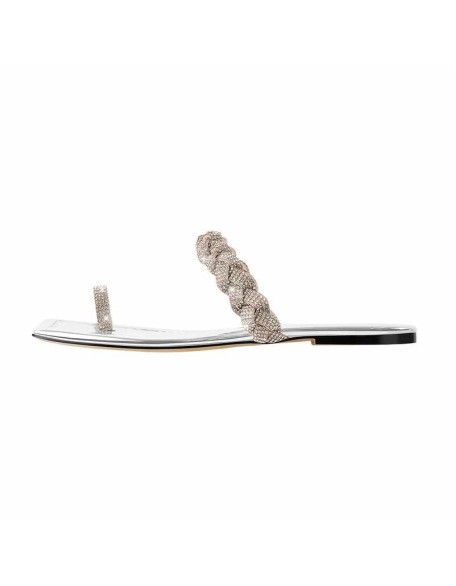 Silver Rhinestone Flat Sandals Mules
