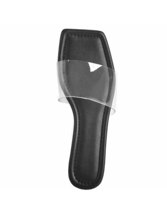 Clear Band Black Flat Sandals Mules