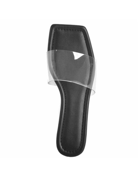 Clear Band Black Flat Sandals Mules