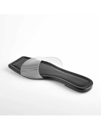 Clear Band Black Flat Sandals Mules