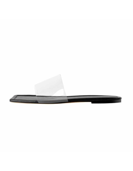 Clear Band Black Flat Sandals Mules