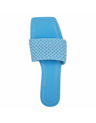 Squre Open Toe Blue Flat Sandals