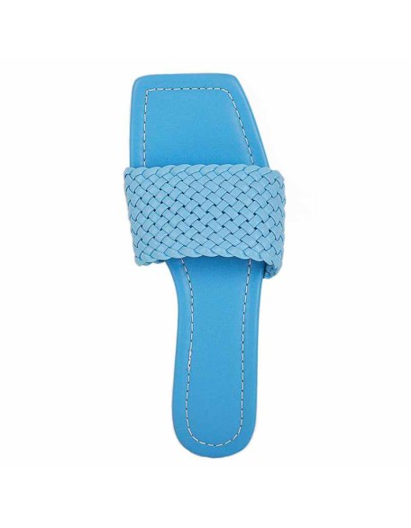 Squre Open Toe Blue Flat Sandals