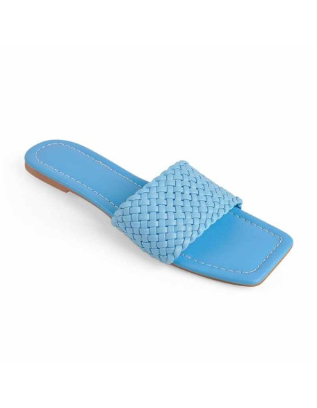 Squre Open Toe Blue Flat Sandals