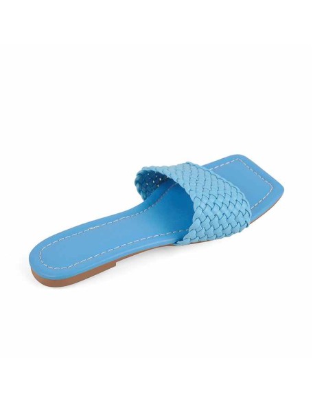 Squre Open Toe Blue Flat Sandals