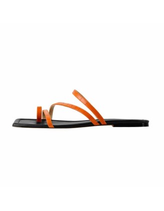 Orange Black Slipper Flat Sandals Mules