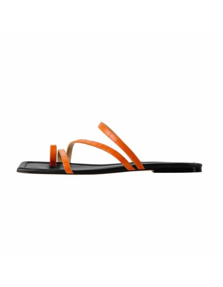 Orange Black Slipper Flat Sandals Mules