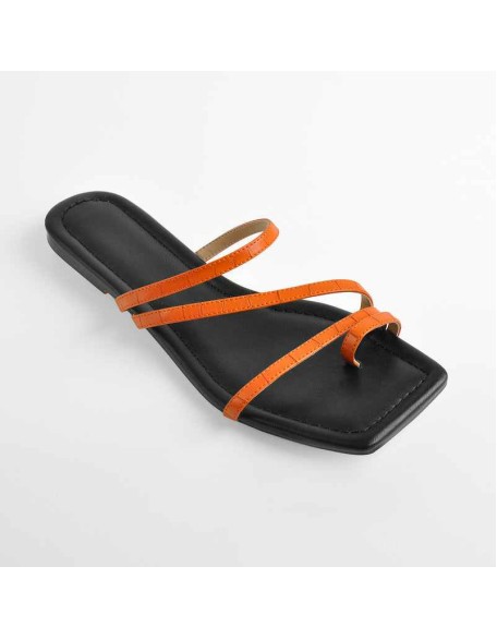 Orange Black Slipper Flat Sandals Mules