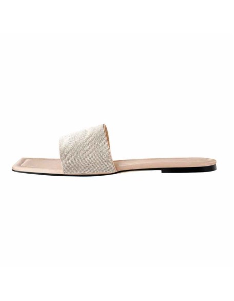 Rhinestone Apricot Flat Sandals Mules