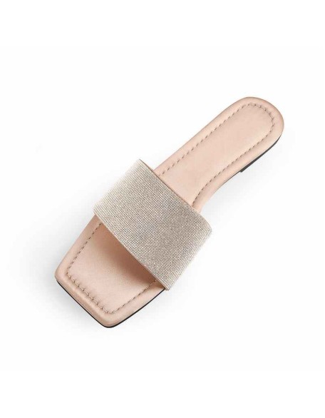 Rhinestone Apricot Flat Sandals Mules