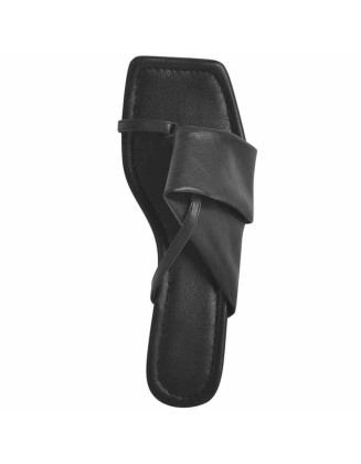 Matte Black Band Flat Sandals Mules