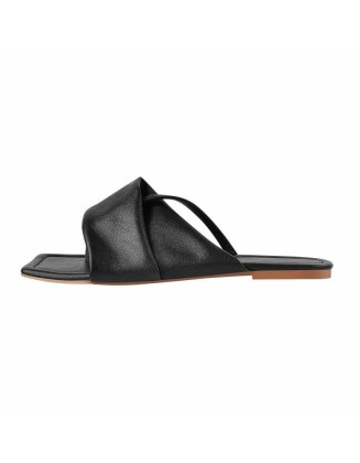 Matte Black Band Flat Sandals Mules