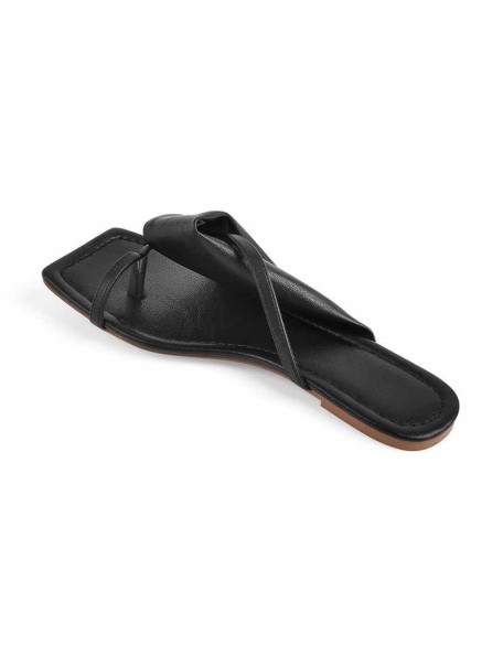 Matte Black Band Flat Sandals Mules