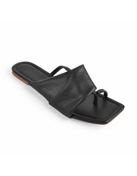 Matte Black Band Flat Sandals Mules