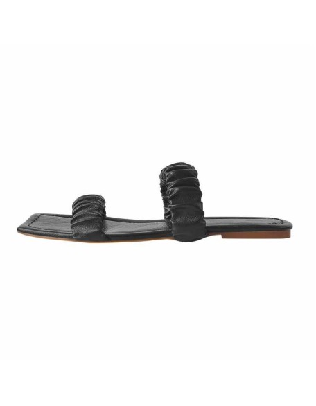 Black Elastic Flat Sandals Mules
