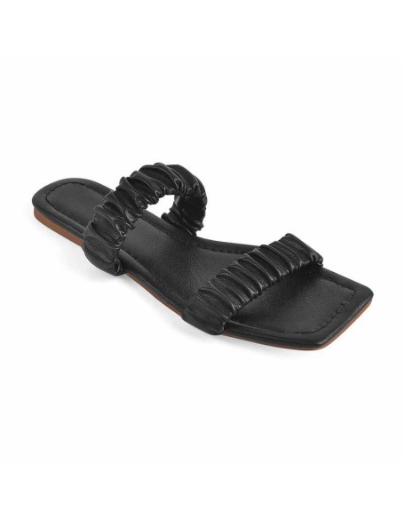 Black Elastic Flat Sandals Mules