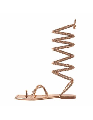 Rose Gold Metal Chain Flat Sandals
