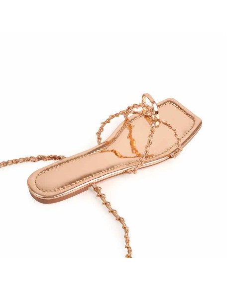 Rose Gold Metal Chain Flat Sandals