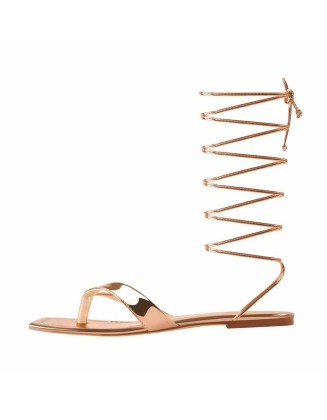Rose Gold Flip-Flops Strap Flat Sandals