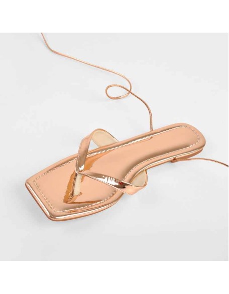 Rose Gold Flip-Flops Strap Flat Sandals