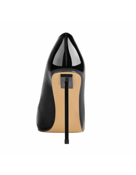 Patent Black Leather Pointed Toe Metal Heels Pumps