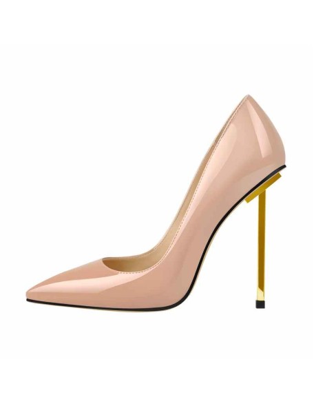 Patent Baby Pink Leather Pointed Toe Metal Heels Pumps