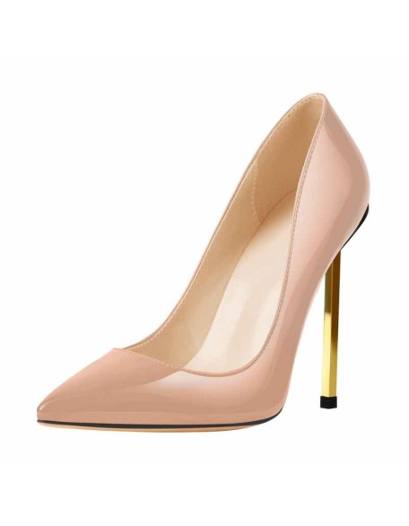 Patent Baby Pink Leather Pointed Toe Metal Heels Pumps