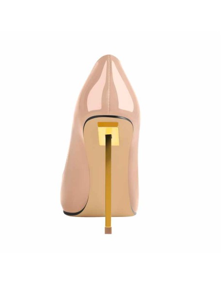Patent Baby Pink Leather Pointed Toe Metal Heels Pumps