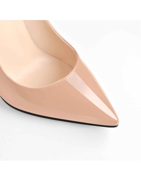 Patent Baby Pink Leather Pointed Toe Metal Heels Pumps