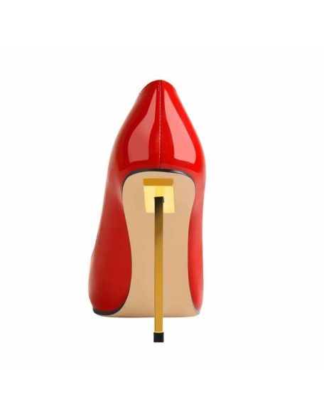 Patent Red Leather Pointed Toe Metal Heels Pumps