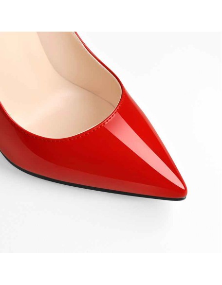 Patent Red Leather Pointed Toe Metal Heels Pumps