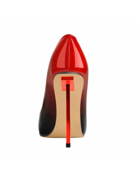 Patent Gradient Black Red Leather Pointed Toe Metal Heels Pumps